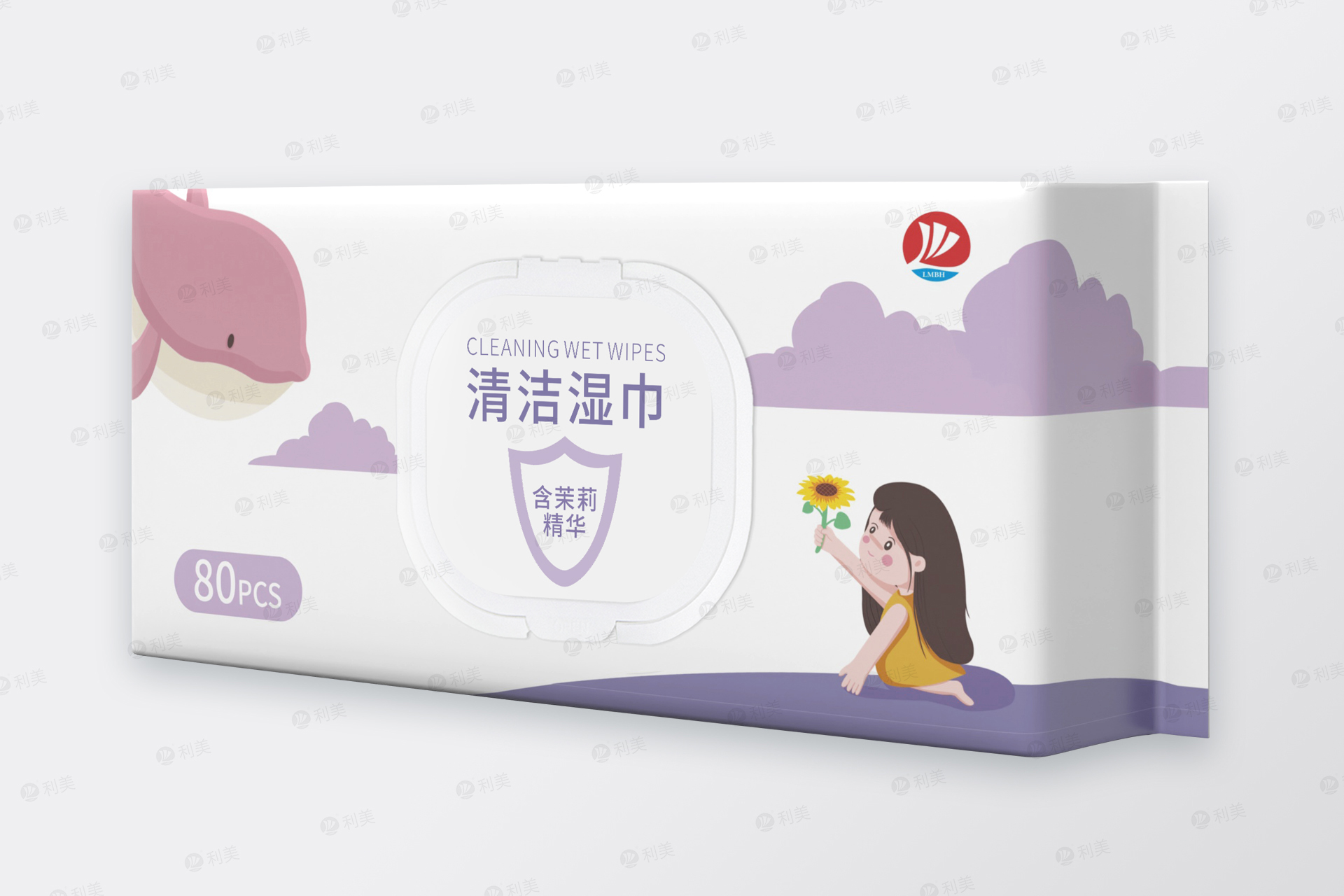 DRAW-OUT CLEANING WET WIPES OF PURPLE WHALE 80PCSMain picture No1张