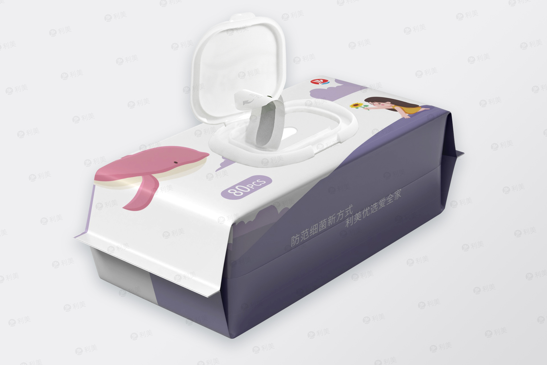 DRAW-OUT SINITARY WET WIPES OF PURPLE WHALE 80PCSMain picture No3张