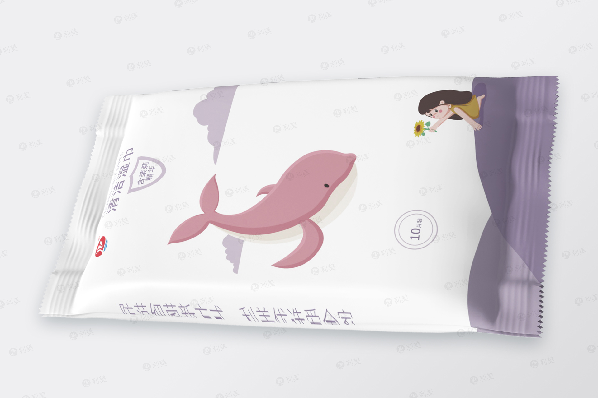 SINGLE PACK CLEANING WET WIPES OF PURPLE WHALE SERIESMain picture No1张