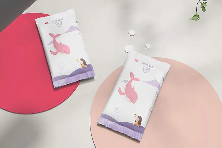 SINGLE PACK CLEANING WET WIPES OF PURPLE WHALE SERIES